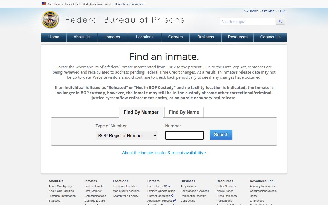 Federal inmate locator for a Platte County release search